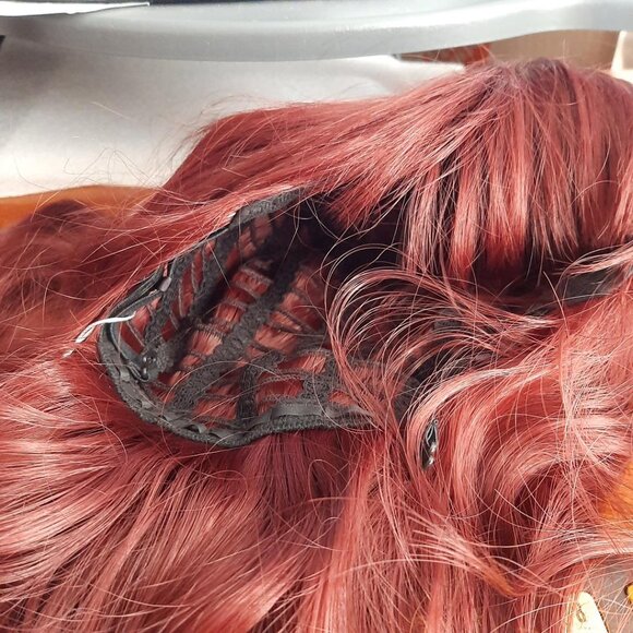 NEW BAG ! 16 Inch Long Aisi Hair Curly Short Bob Wig With Band Wine Red main image 4